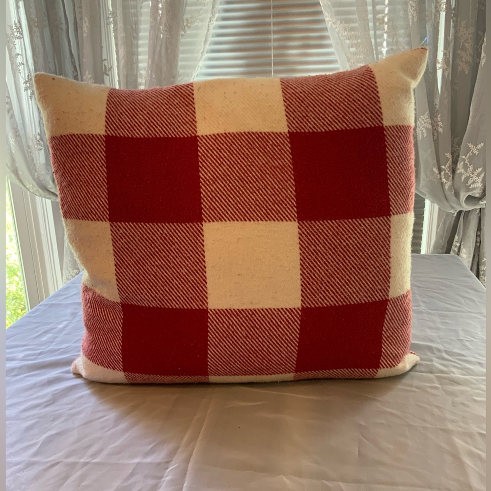 Red and White Checkered Throw Pillow oversized feather